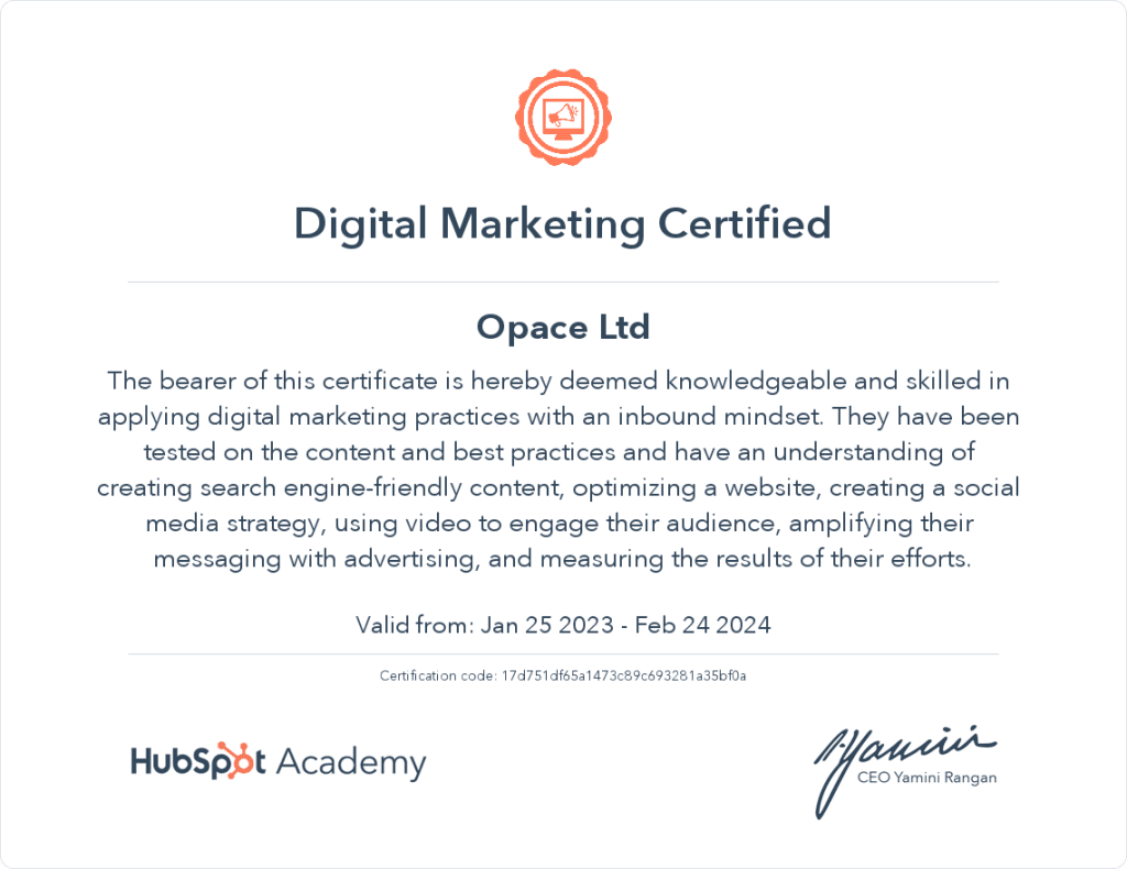HubSpot Digital Marketing Certified