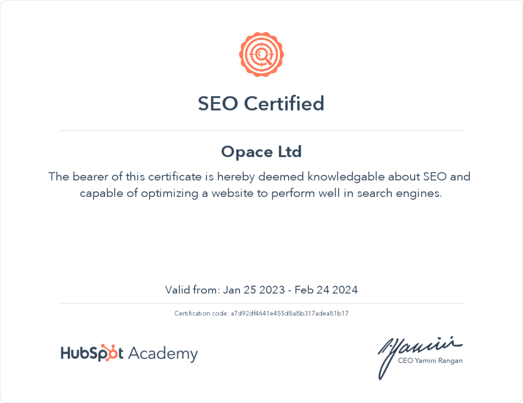HubSpot SEO Certified