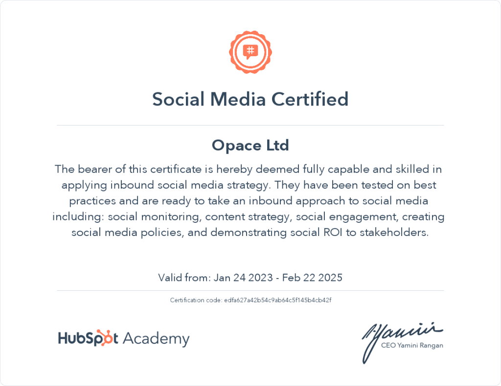 HubSpot Social Media Certified