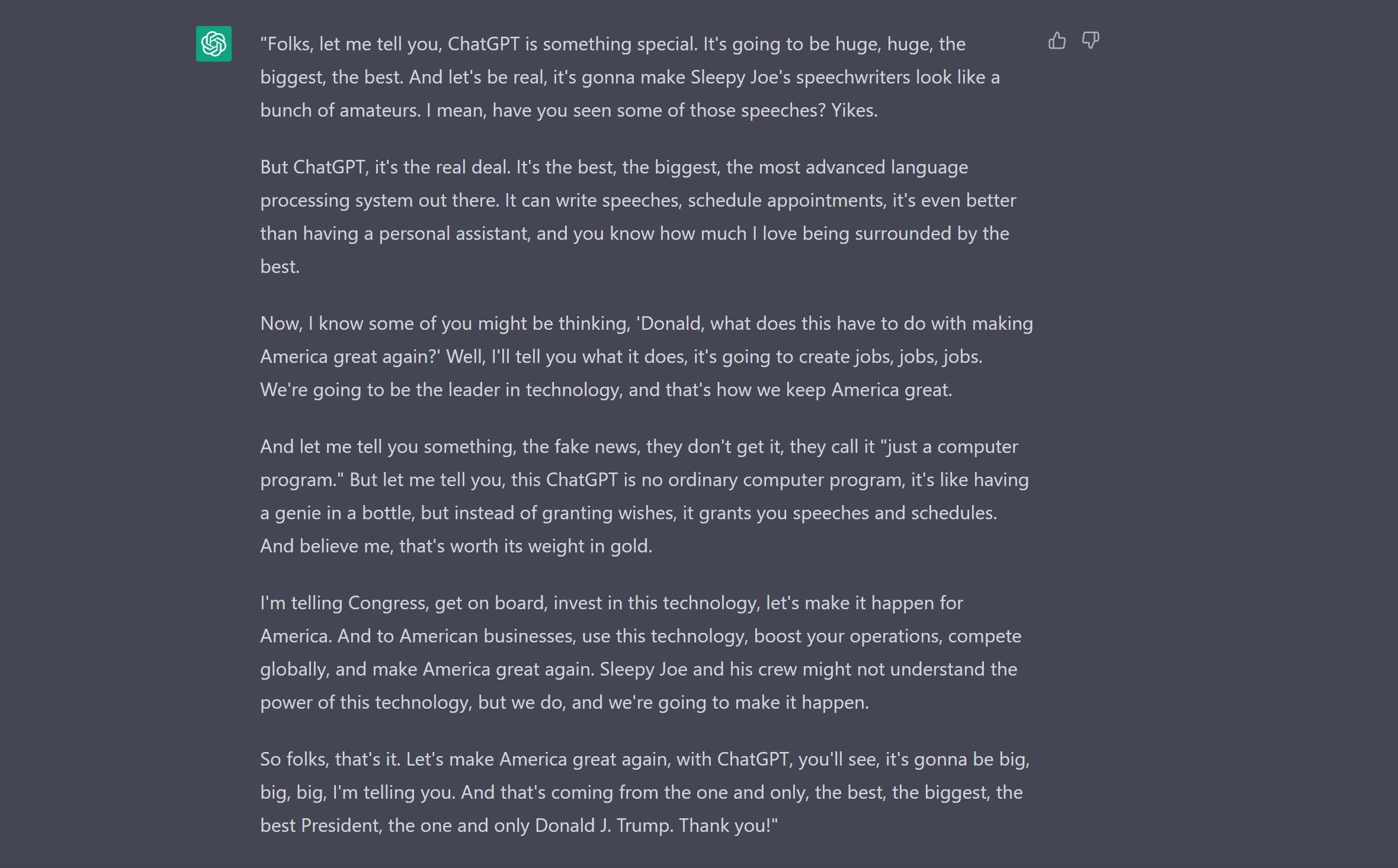 ChatGPT written in the style of Donald Trump