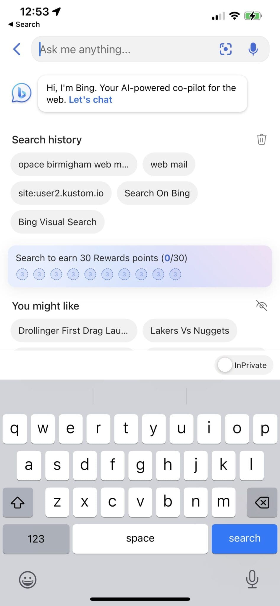 Microsoft Copilot AI search engine on mobile (formerly Bing Chat)