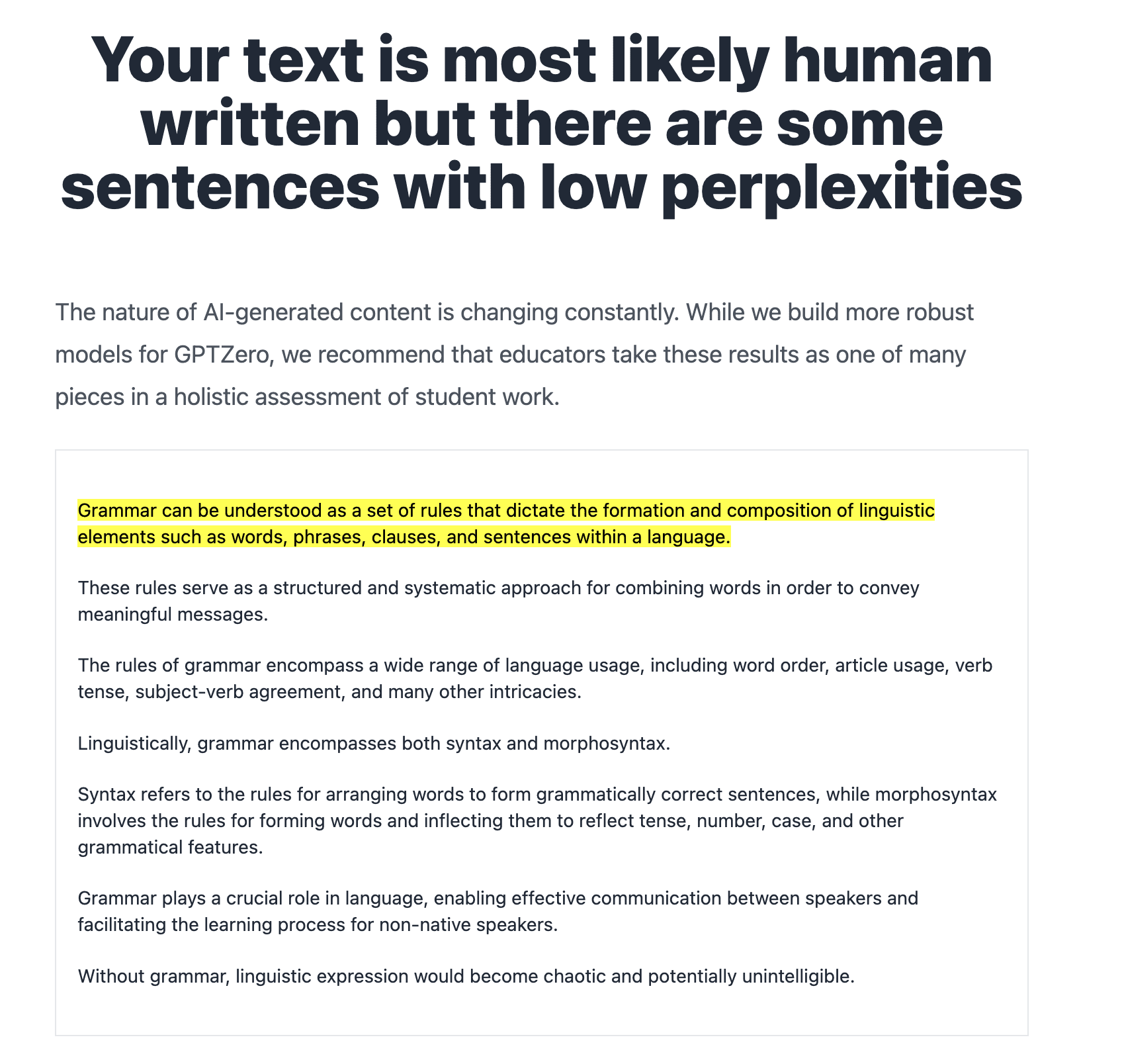 ChatGPT text is human according to GPTZero