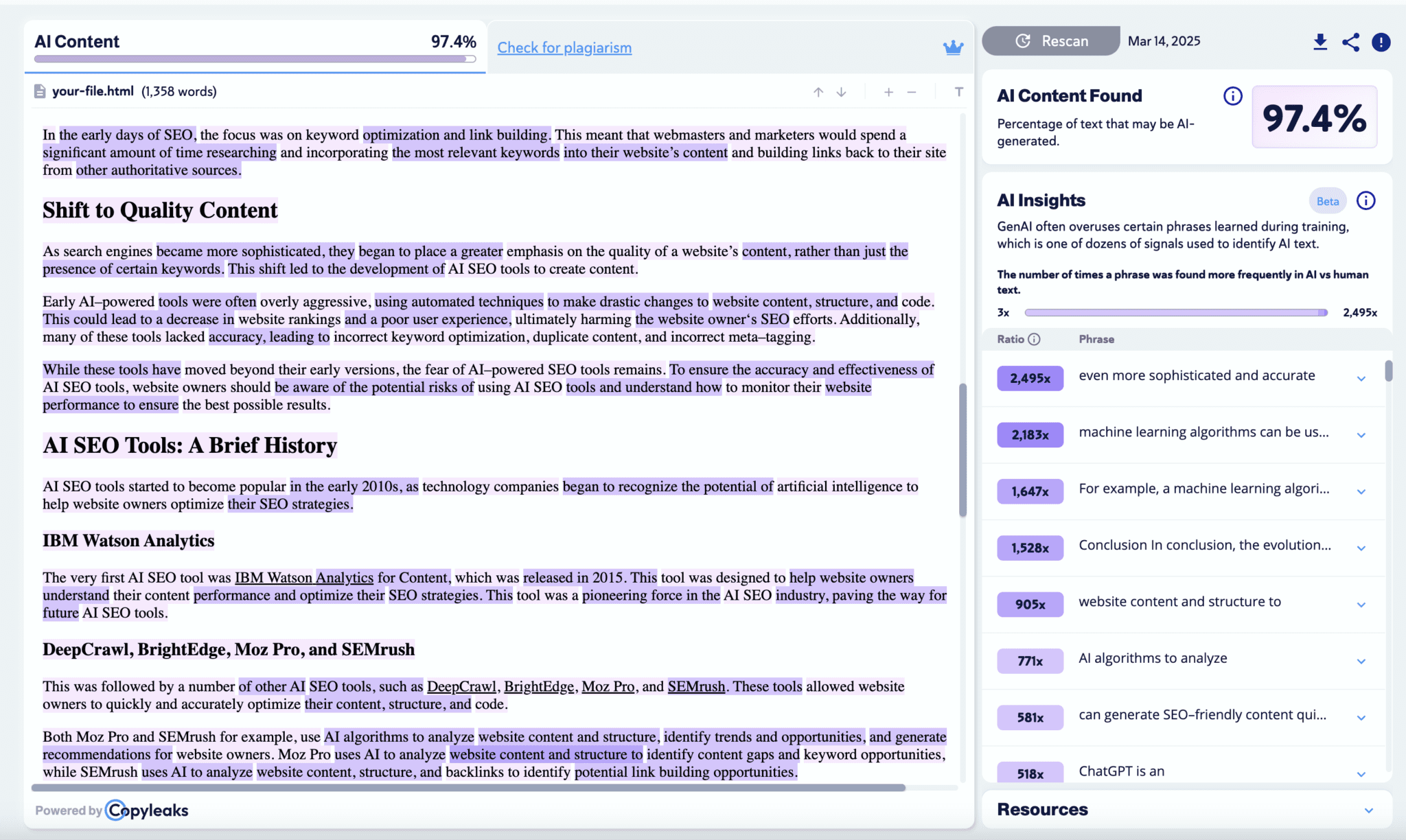 Copyleaks AI detection