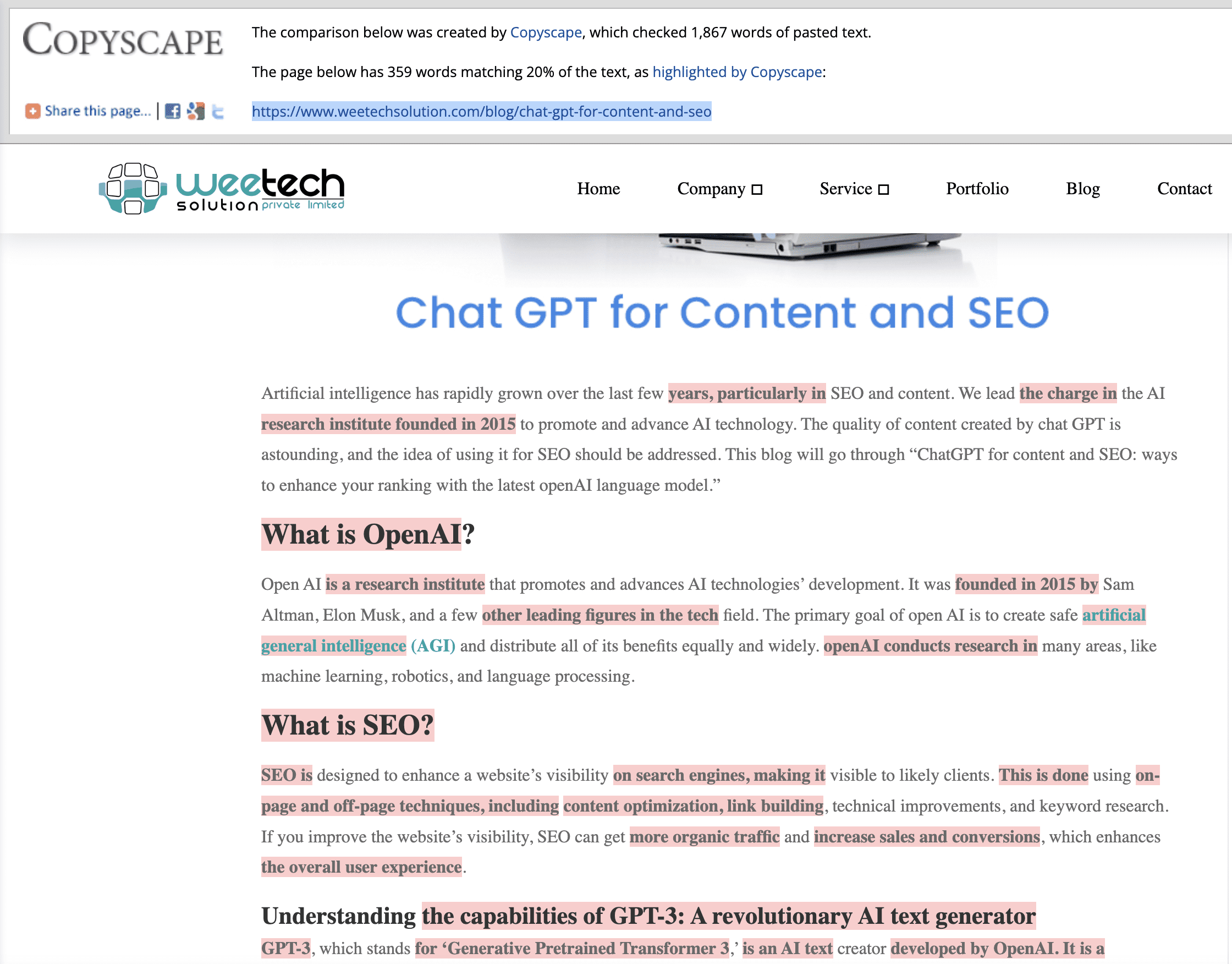 Copyscape plagarism and duplication checks for AI content