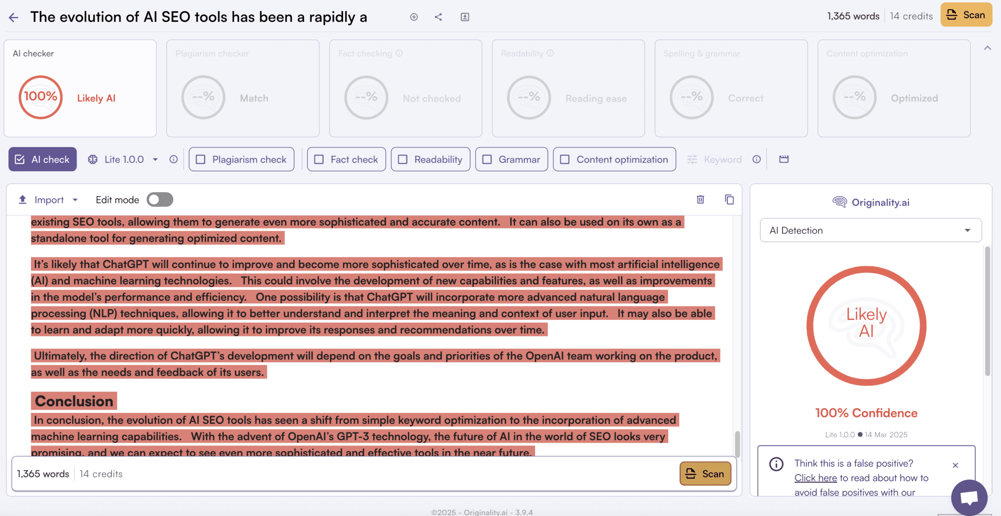 Originality AI detection