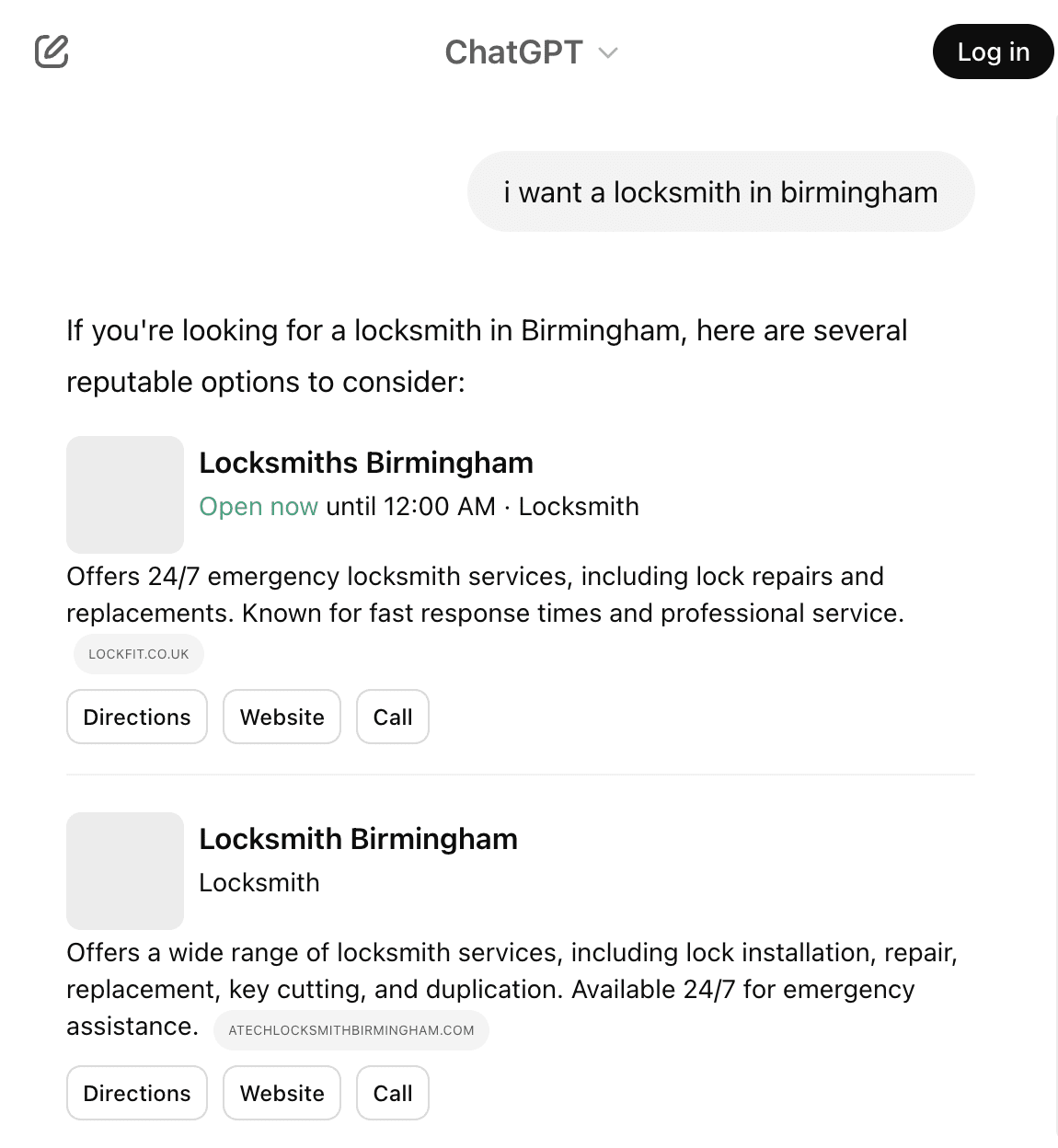 ChatGPT AI search results page