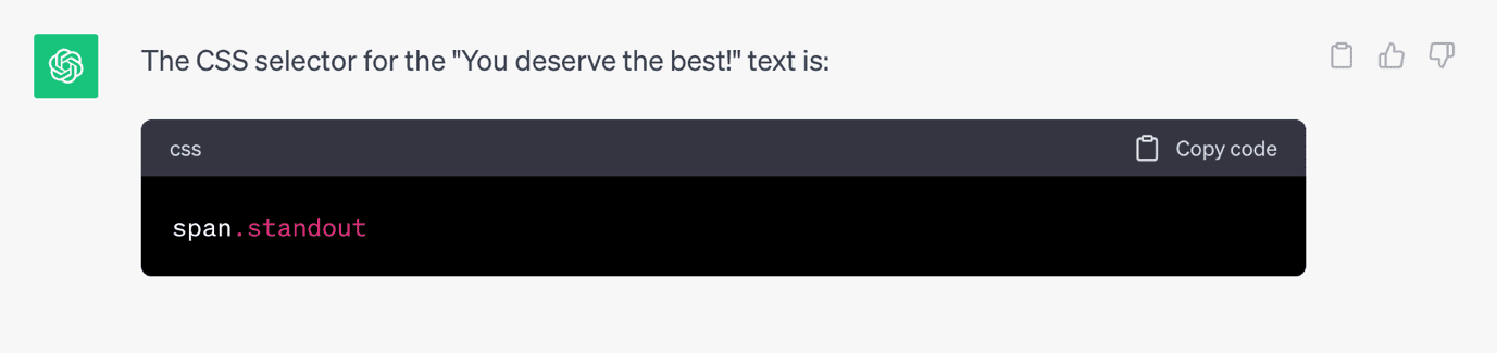 chatgpt prompt to find css selector