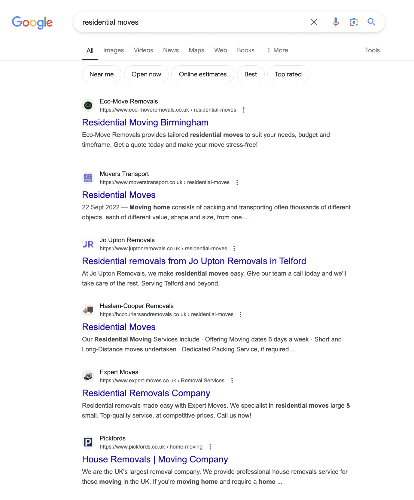 Expert Moves SEO - ranking for residential moves