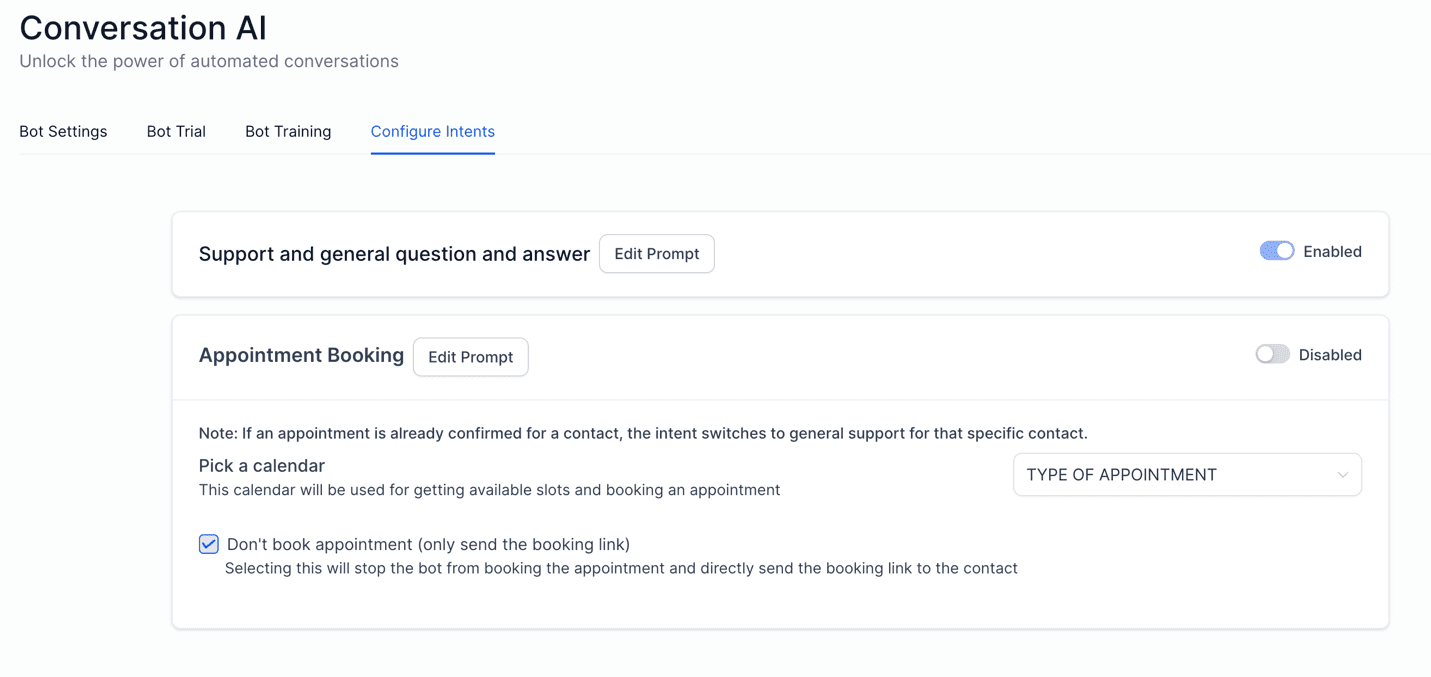 HighLevel intents and prompts