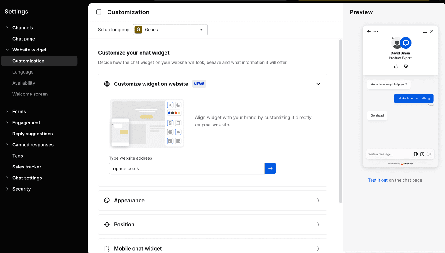 LiveChat.com settings