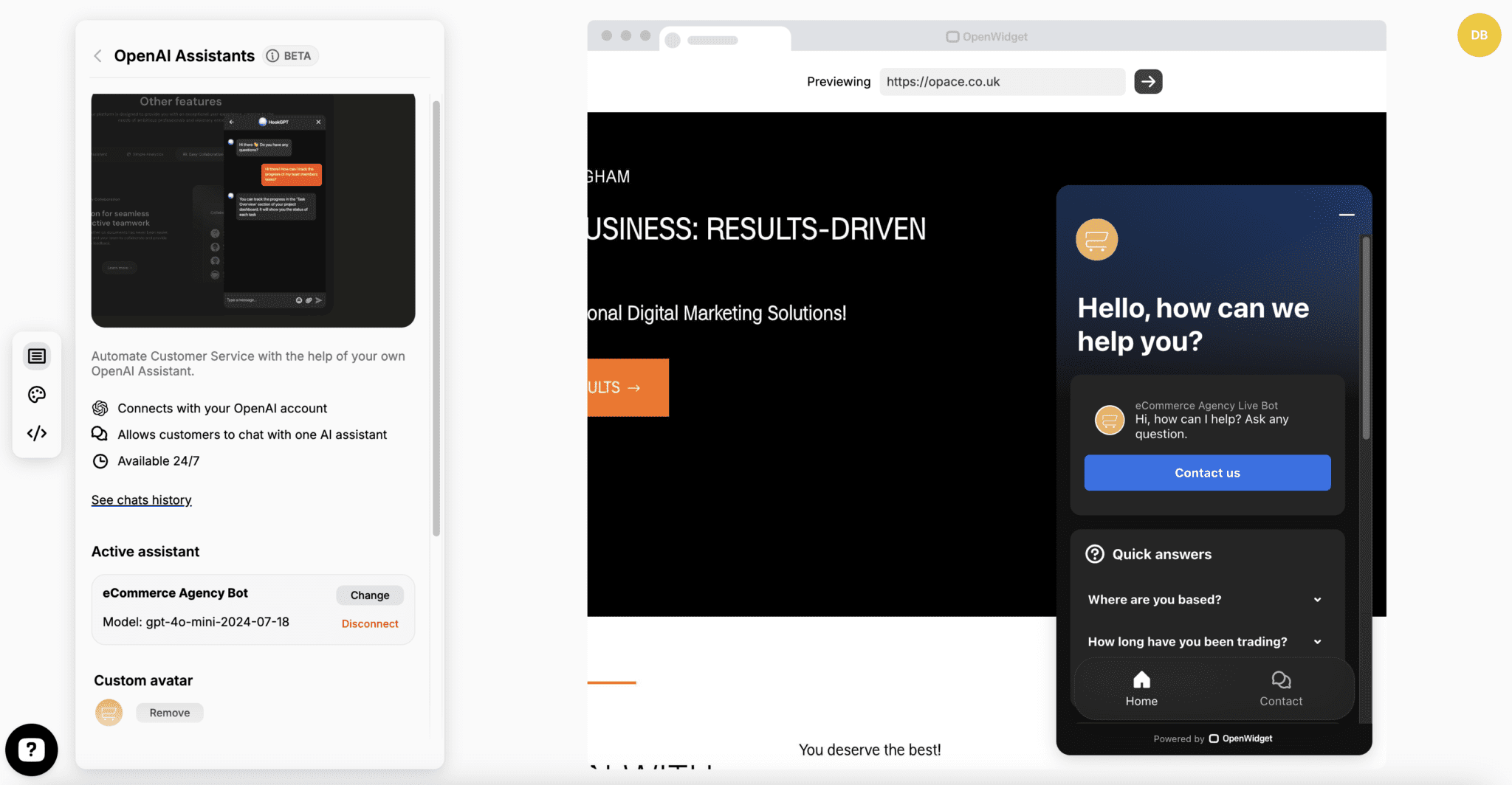 OpenWidget OpenAI Assistants chatbot 