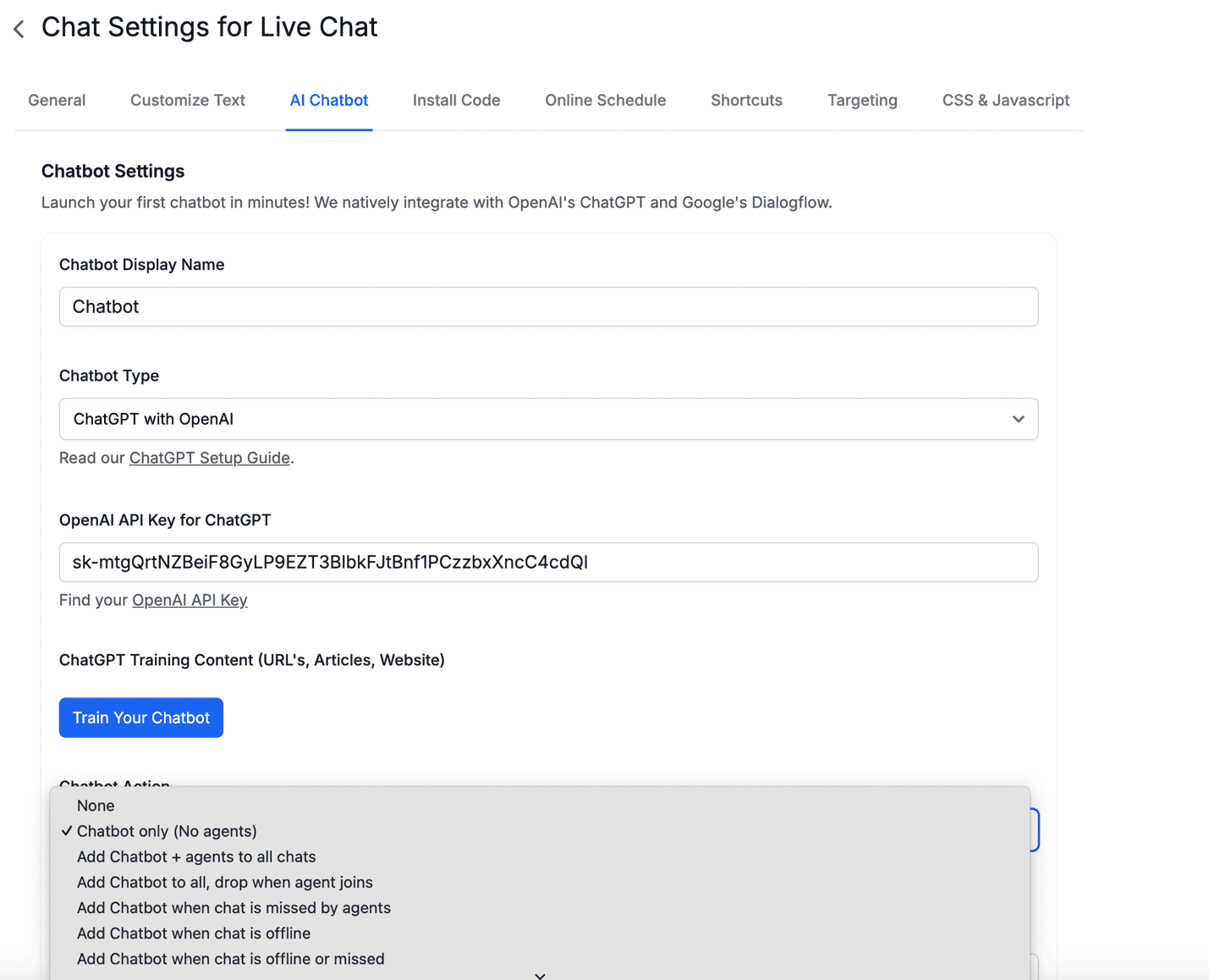 SocialIntents settings