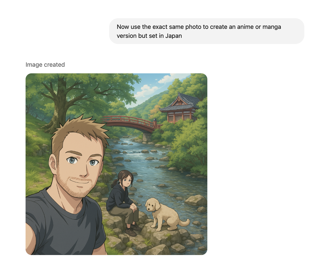 GPT-4o image generation - photo to cartoon anime style set in japan