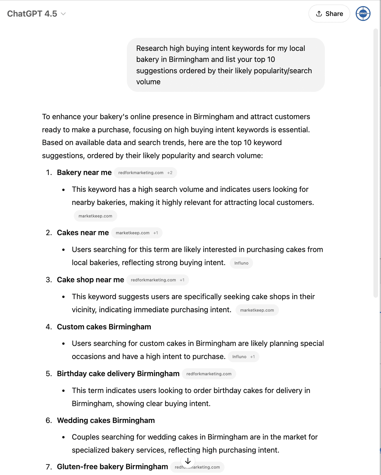 Using ChatGPT for keyword research