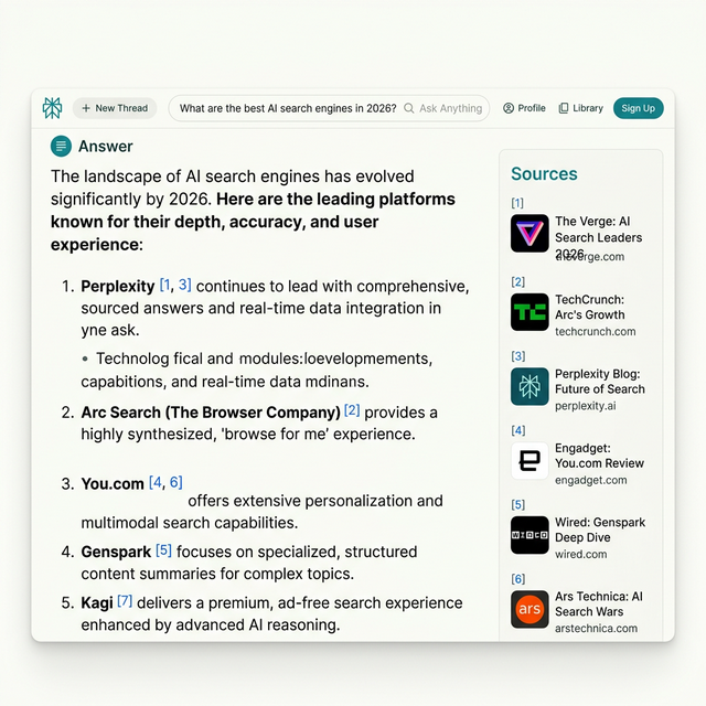 Perplexity AI search answer engine showing cited sources