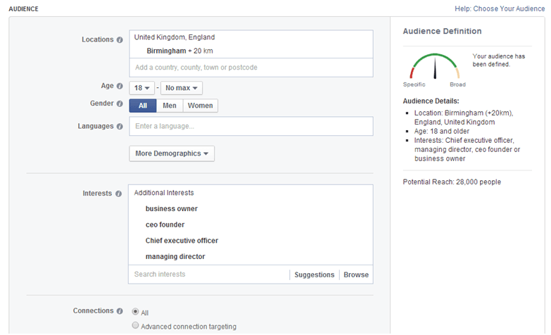 Facebook ads targetting criteria