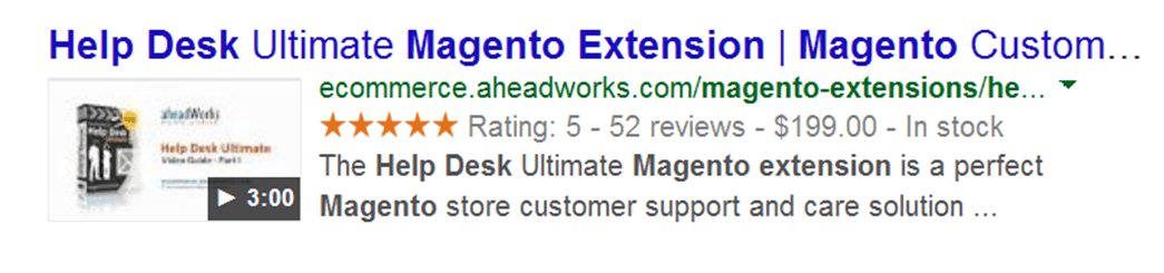 Magento rich snippets search result example