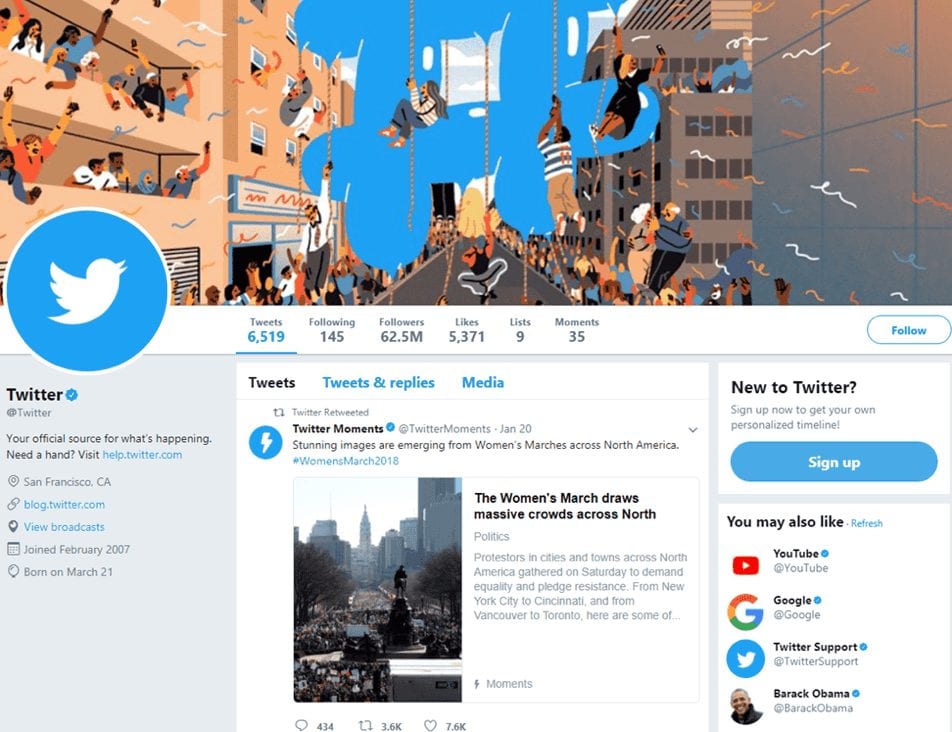 Twitter's home page - an example of what can be achieved