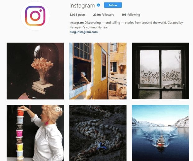 The official instagram page of instagram - can you create a similar page for your business page?