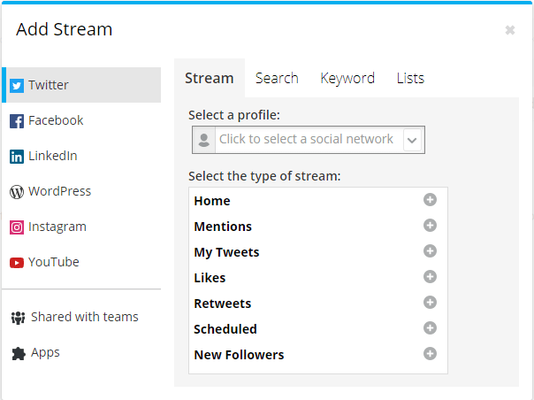 Adding streams in hootsuite