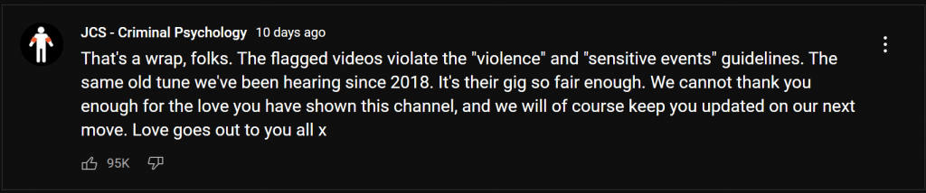 Jcs - videos being flagged due to violating youtube’s guidelines