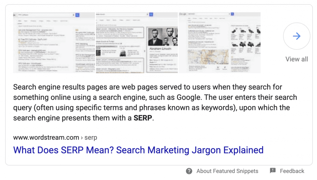 Serp feature – featured snippets