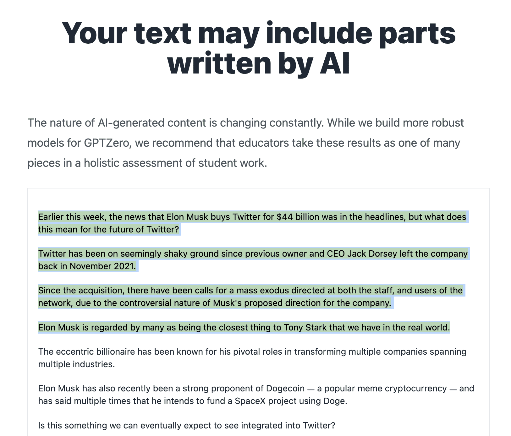 Gptzero incorrectly believes human content contains 17 percent text written by ai