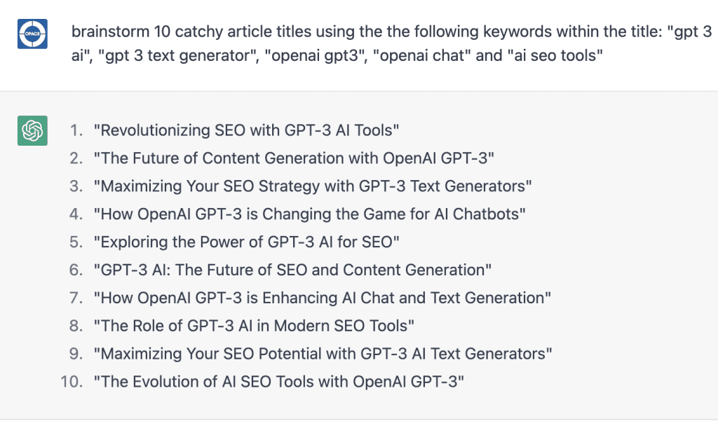 Ask chatgpt to brainstorm catchy article tiles using the keywords