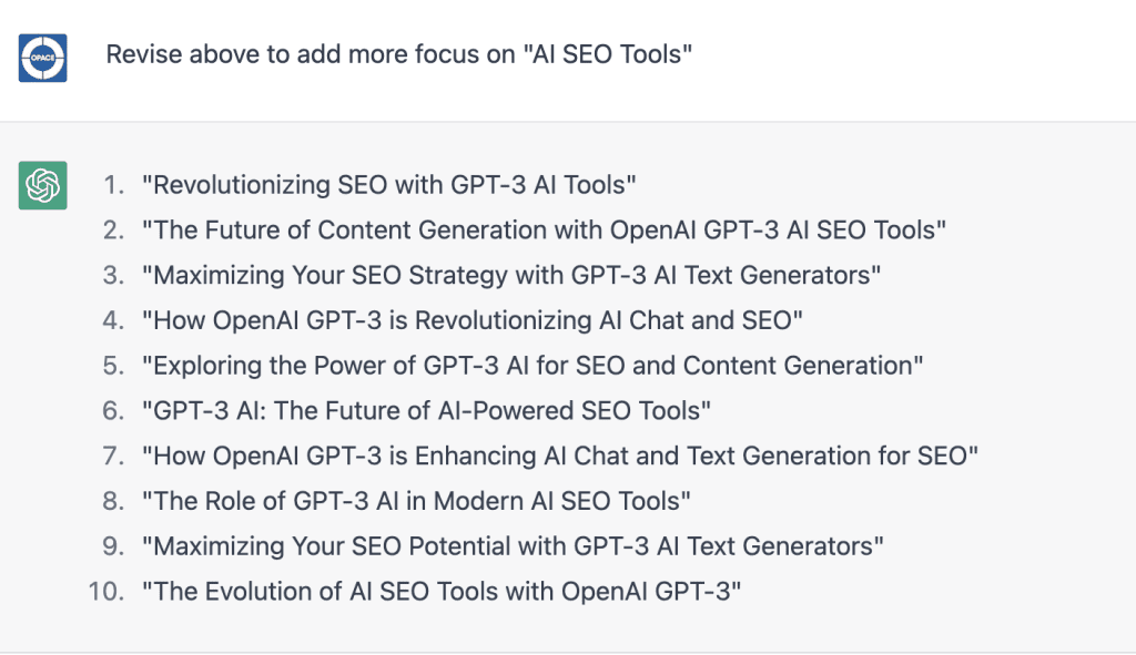 Chatgpt to revise the titles for better seo