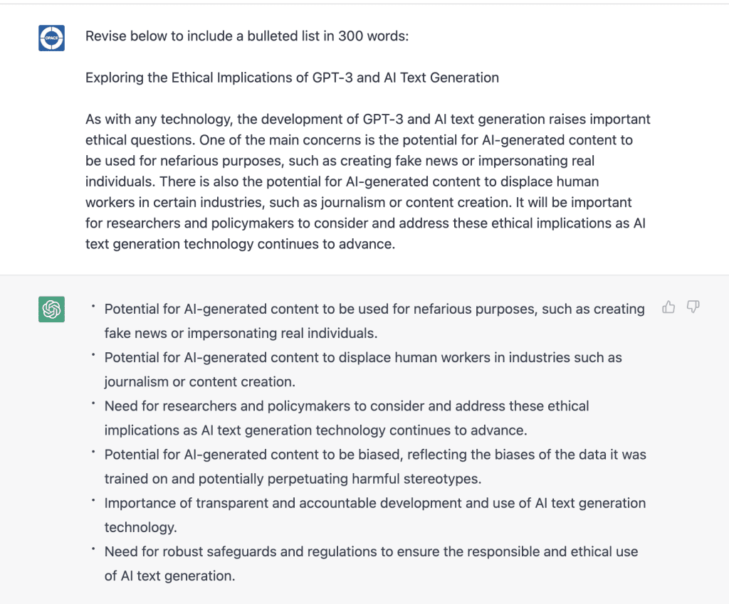 Chatgpt revise text to include a bullet list