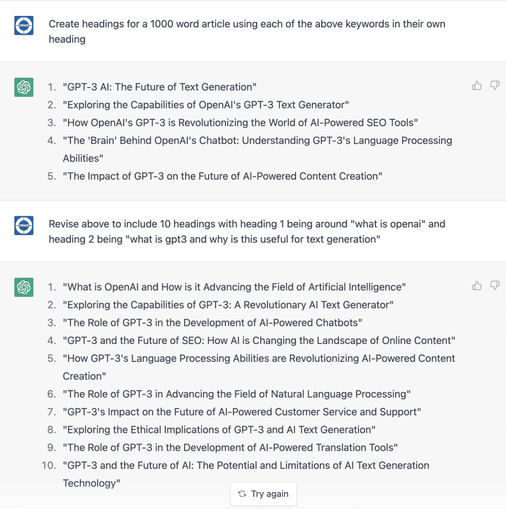 Ai - create headings for a 1000 word article using the keywords in headings