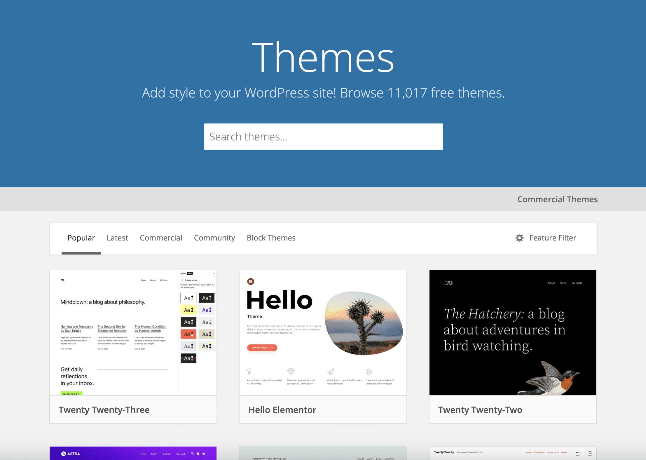 Installing a wordpress themes from the directory